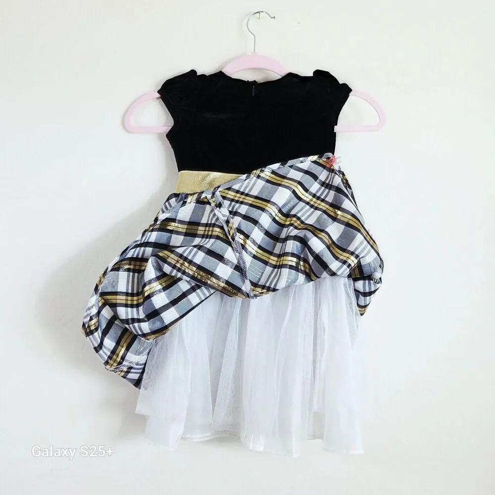 Biscotti Collezioni Girls Holiday Dress Size 5 Black Velvet Gold Plaid
